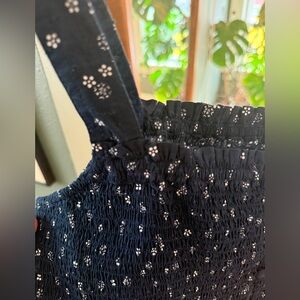 Madewell Navy Blue Smocked tank with White Floral Pattern
